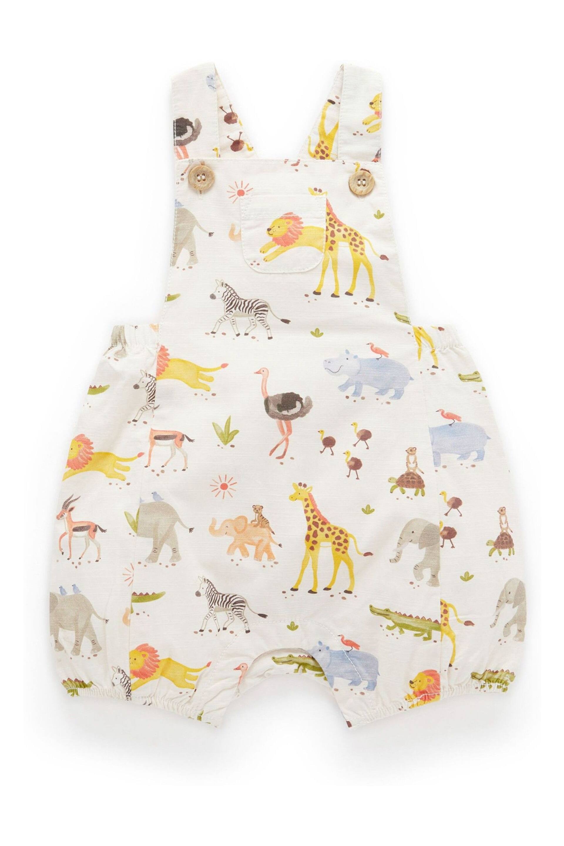 Purebaby Cream Safari Print Dungarees - Image 1 of 5