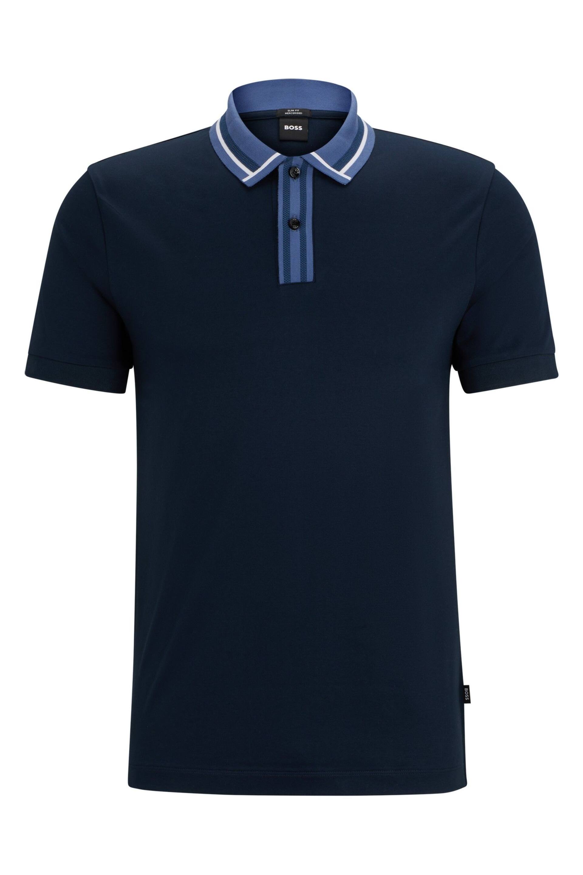 BOSS Navy Blue Contrast Collar Slim Fit Polo Shirt - Image 5 of 5