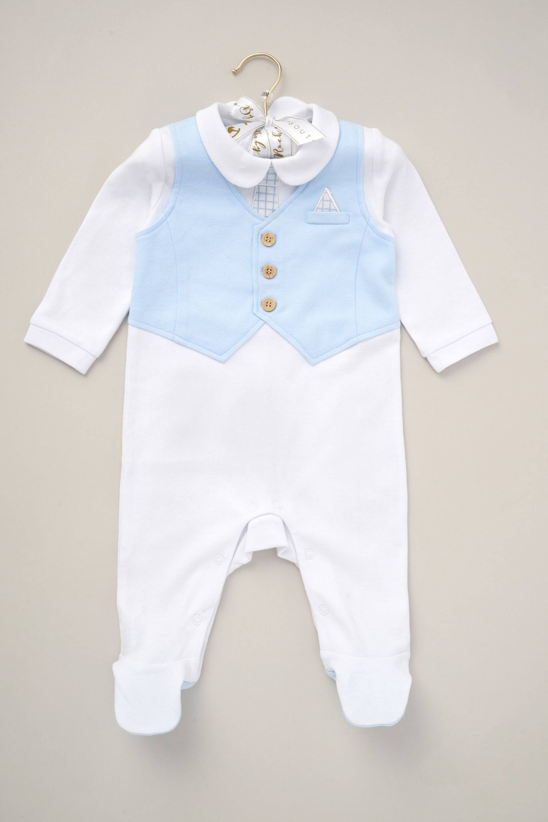 Rock-A-Bye Baby Boutique Blue Mock Waistcoat All-in-One Sleepsuit - Image 1 of 1