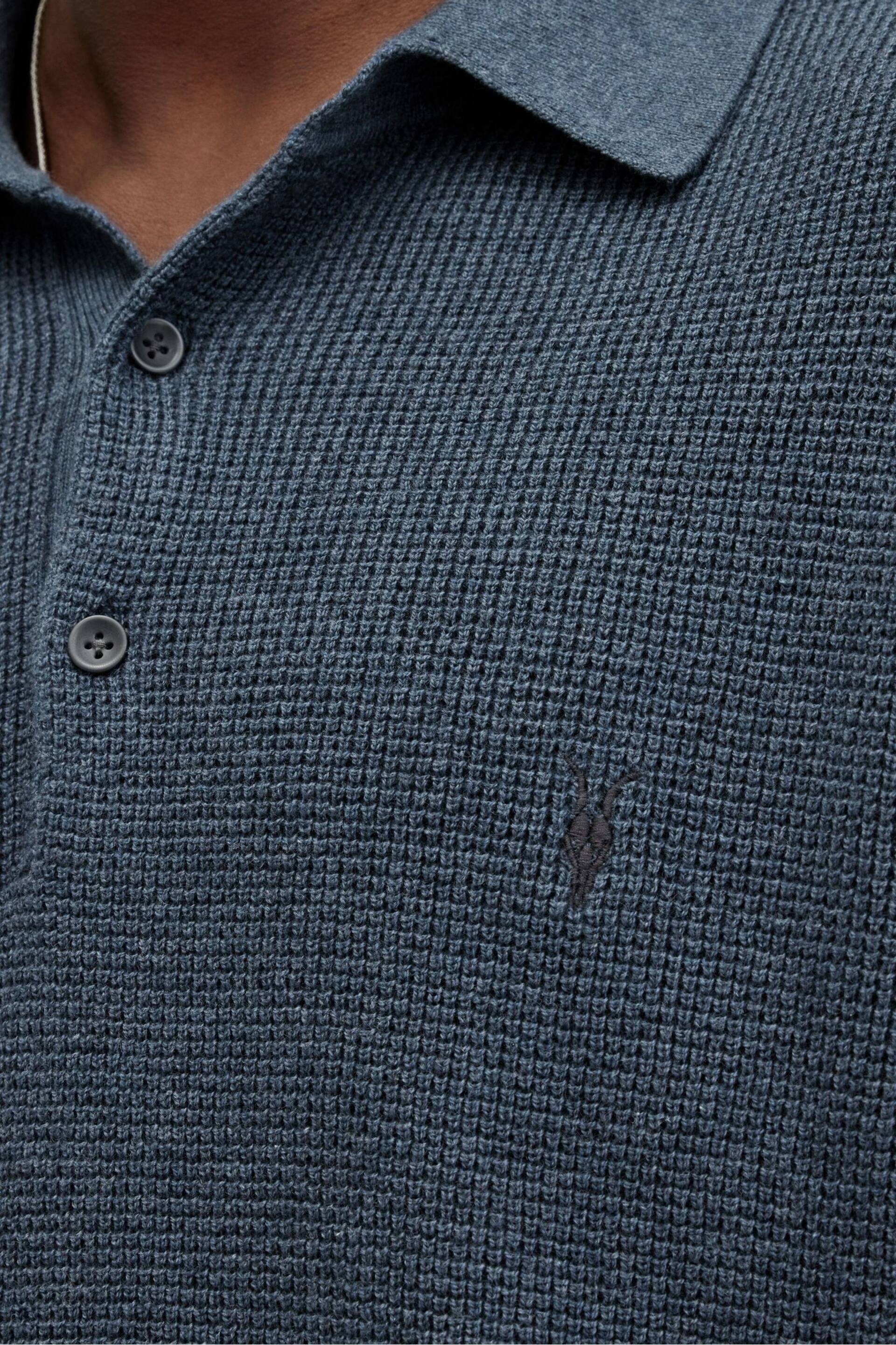 AllSaints Blue Aspen Short Sleeve Polo Shirt - Image 4 of 6