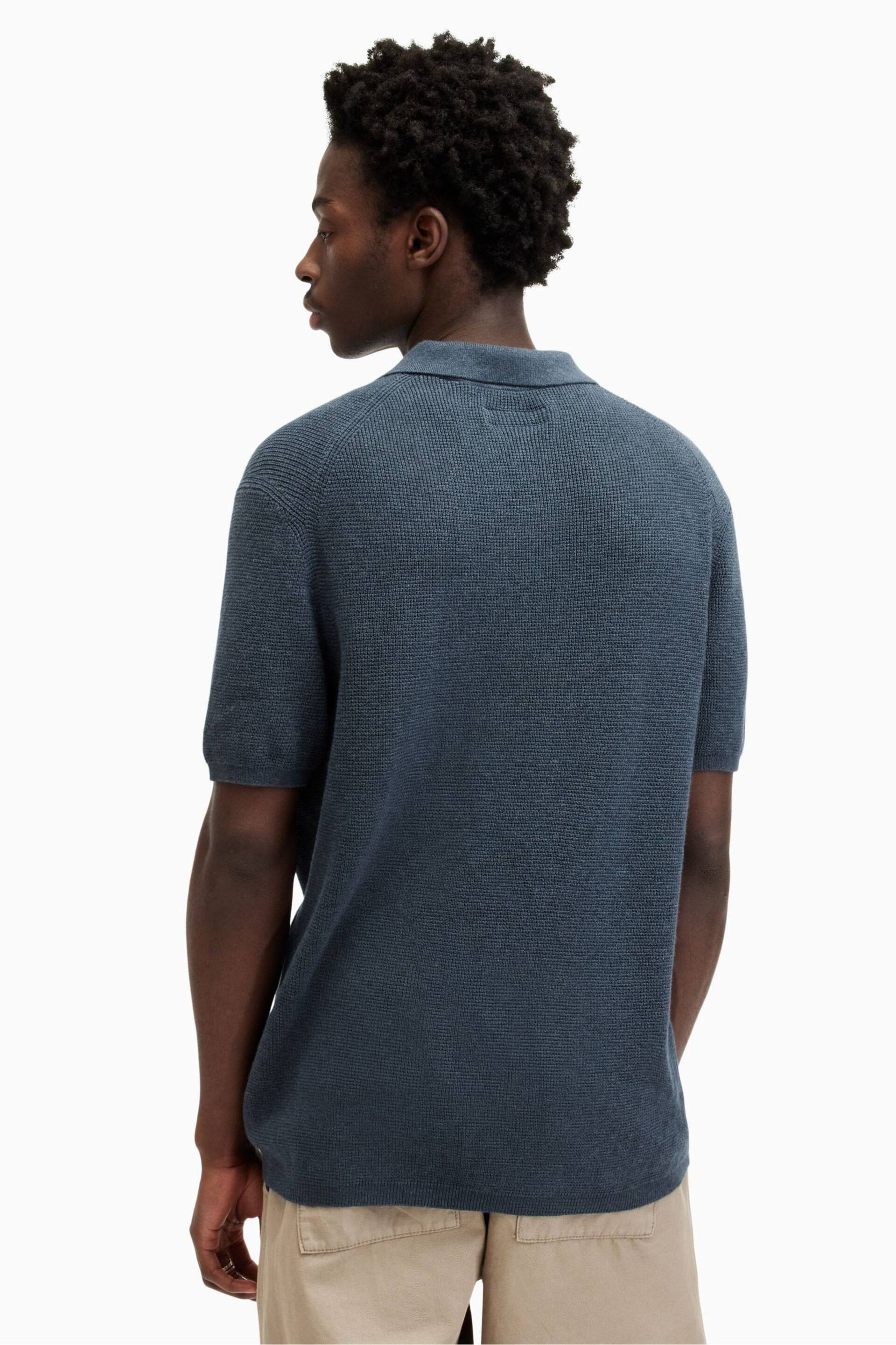 AllSaints Blue Aspen Short Sleeve Polo Shirt - Image 5 of 6