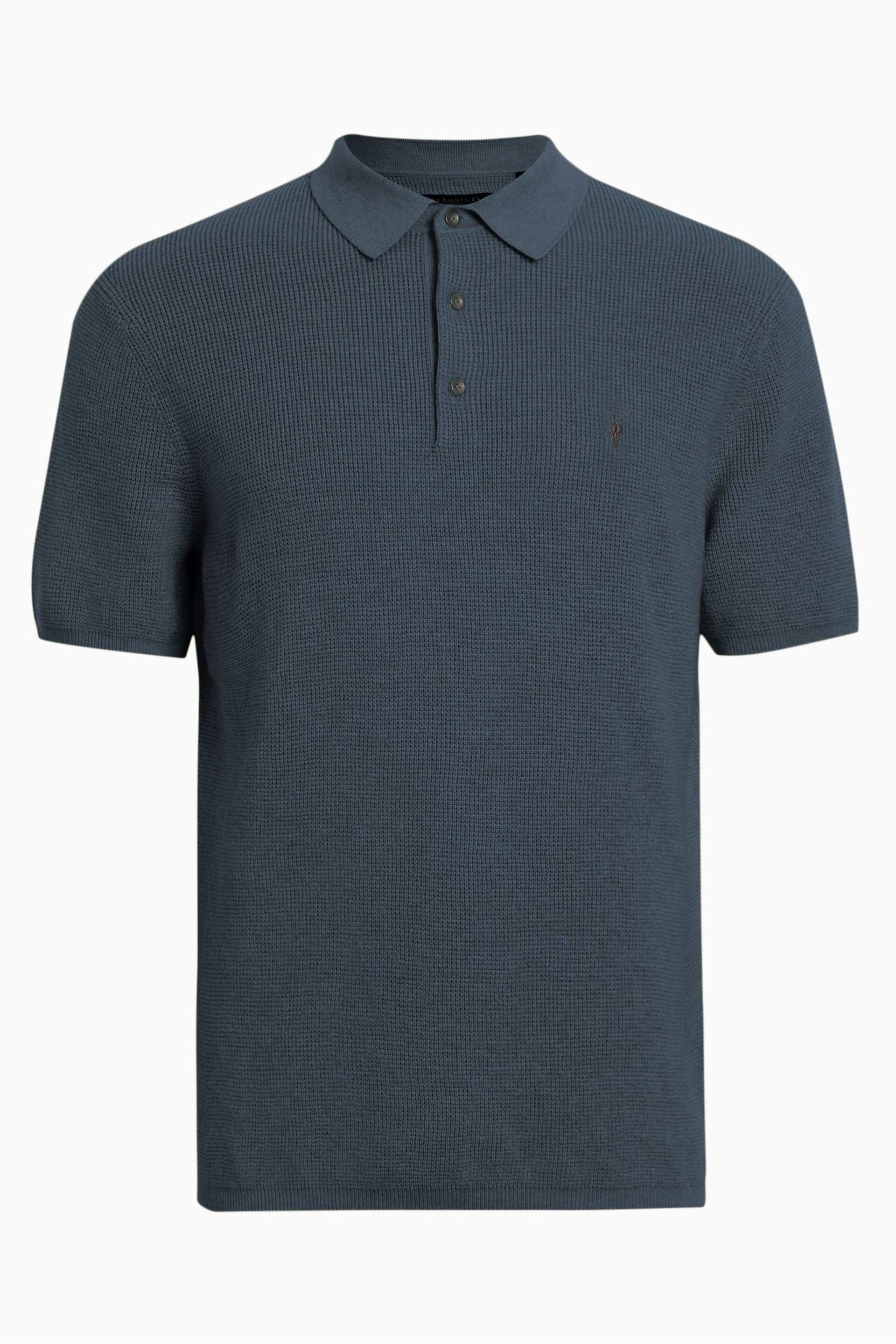 AllSaints Blue Aspen Short Sleeve Polo Shirt - Image 6 of 6
