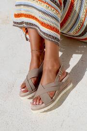Linzi Natural Myla Sling Back Wedge Espadrille Sandals With Cross Over Front Strap - Image 1 of 4