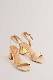 Ted Baker Cream Milliiy Mid Block Heel Sandals With Signature Coin - Image 2 of 5