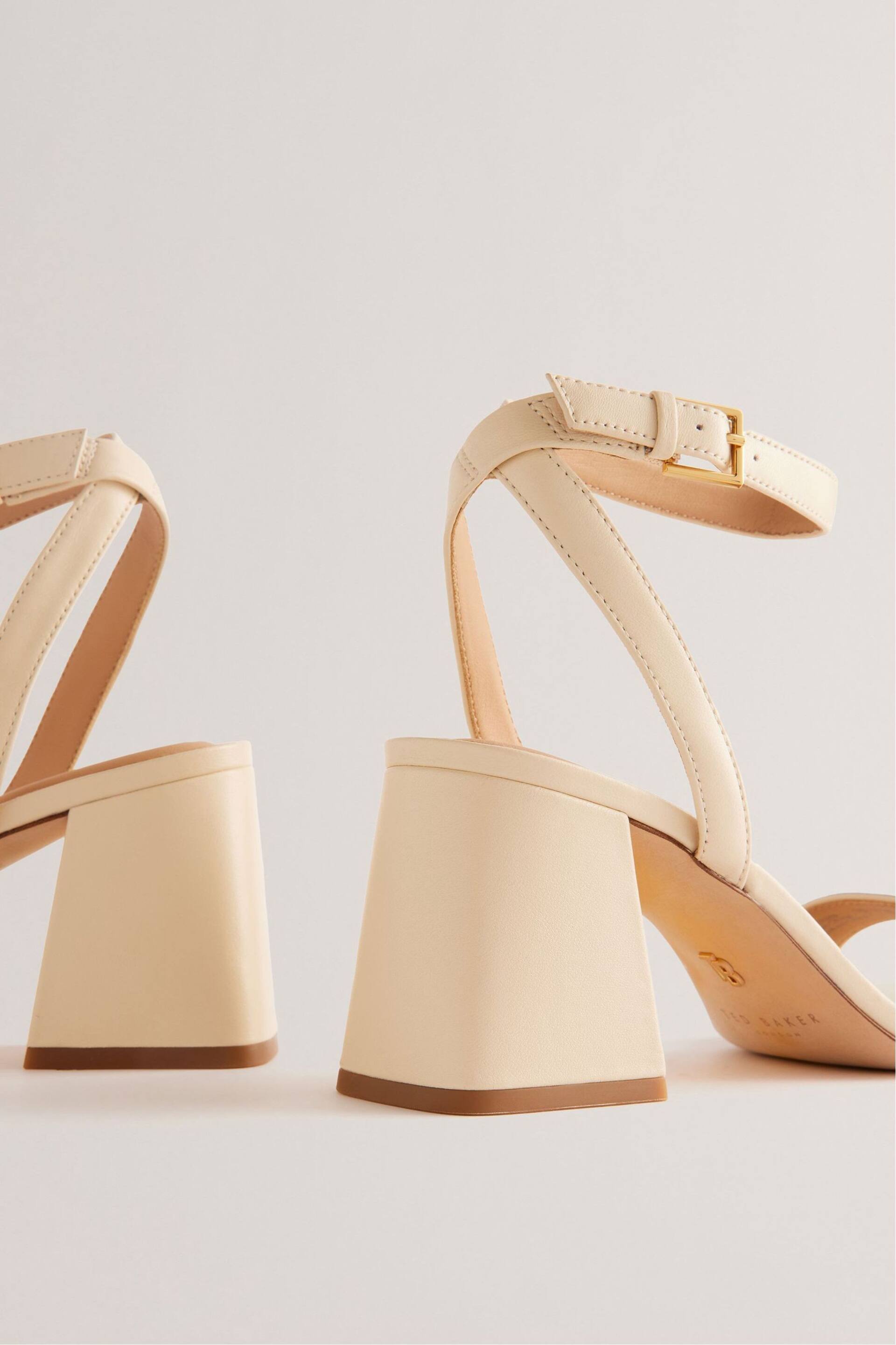 Ted Baker Cream Milliiy Mid Block Heel Sandals With Signature Coin - Image 4 of 5