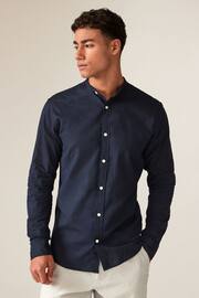JACK & JONES Blue Linen Blend Grandad Collar Long Sleeve Shirt - Image 1 of 1