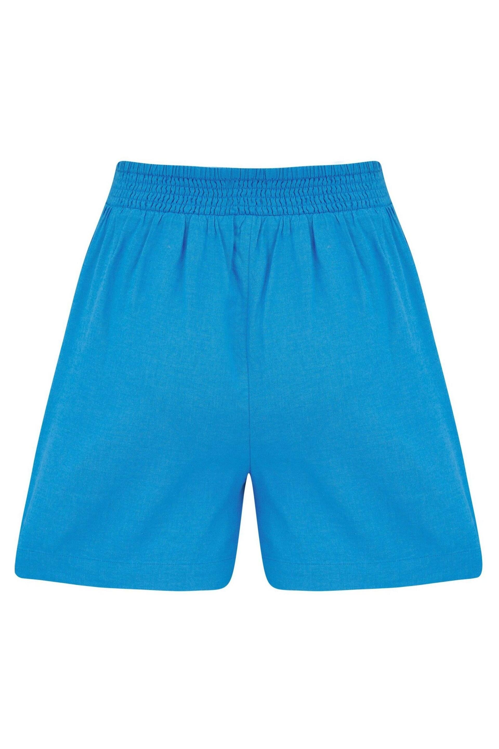 Pour Moi Blue Bree High Waist Linen Blend Elasticated Shorts - Image 3 of 4