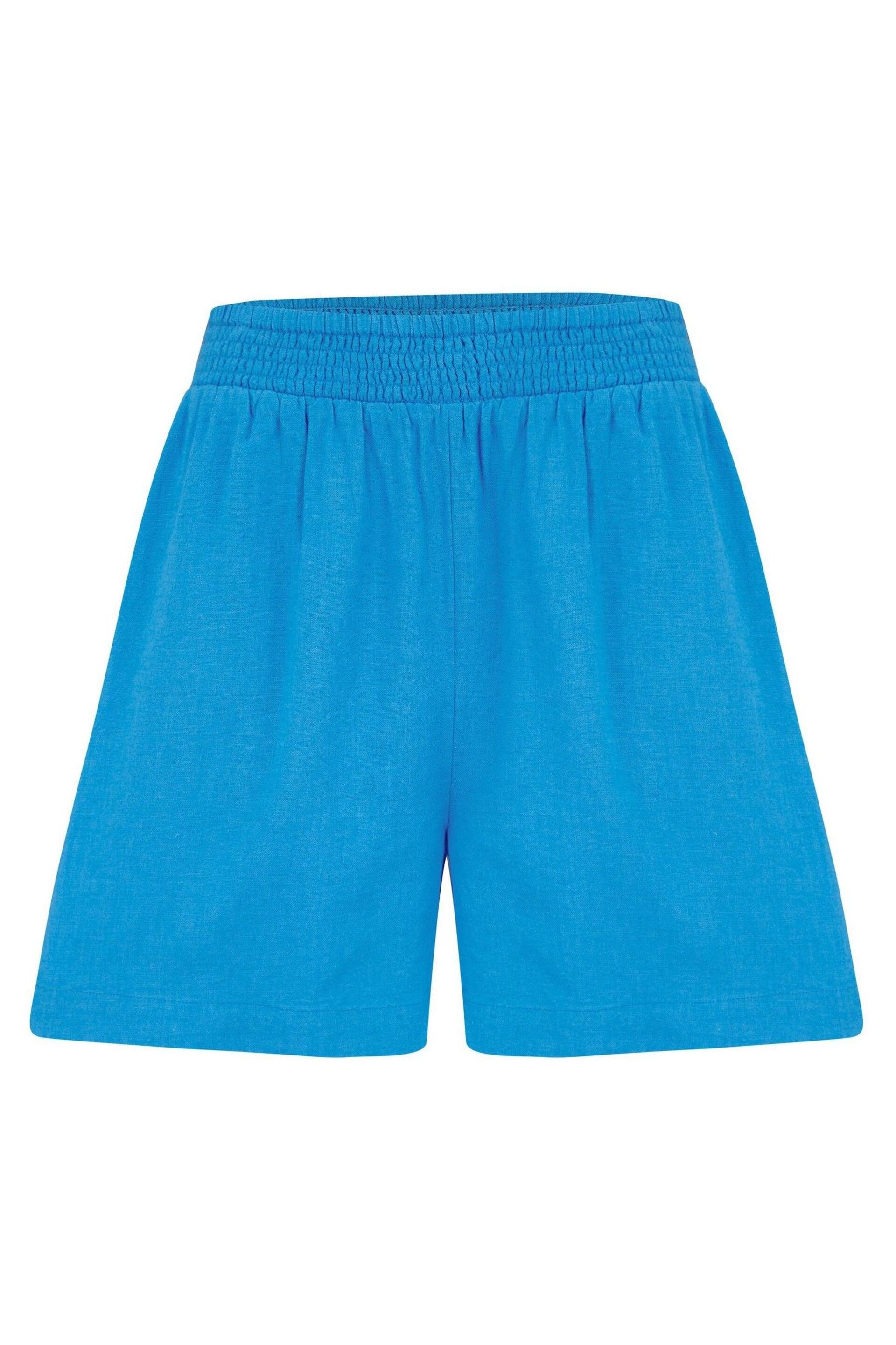 Pour Moi Blue Bree High Waist Linen Blend Elasticated Shorts - Image 4 of 4