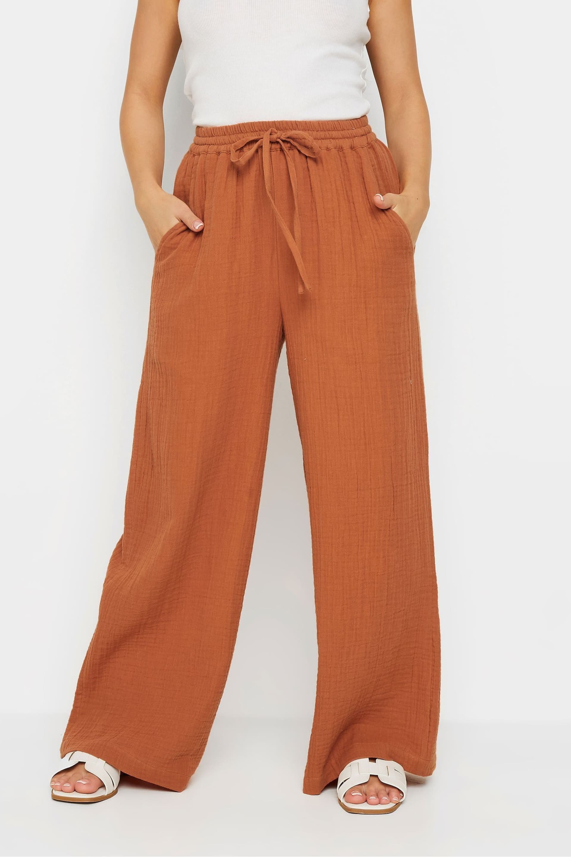 PixieGirl Petite Orange Bonded Tie Waist Trousers - Image 2 of 5