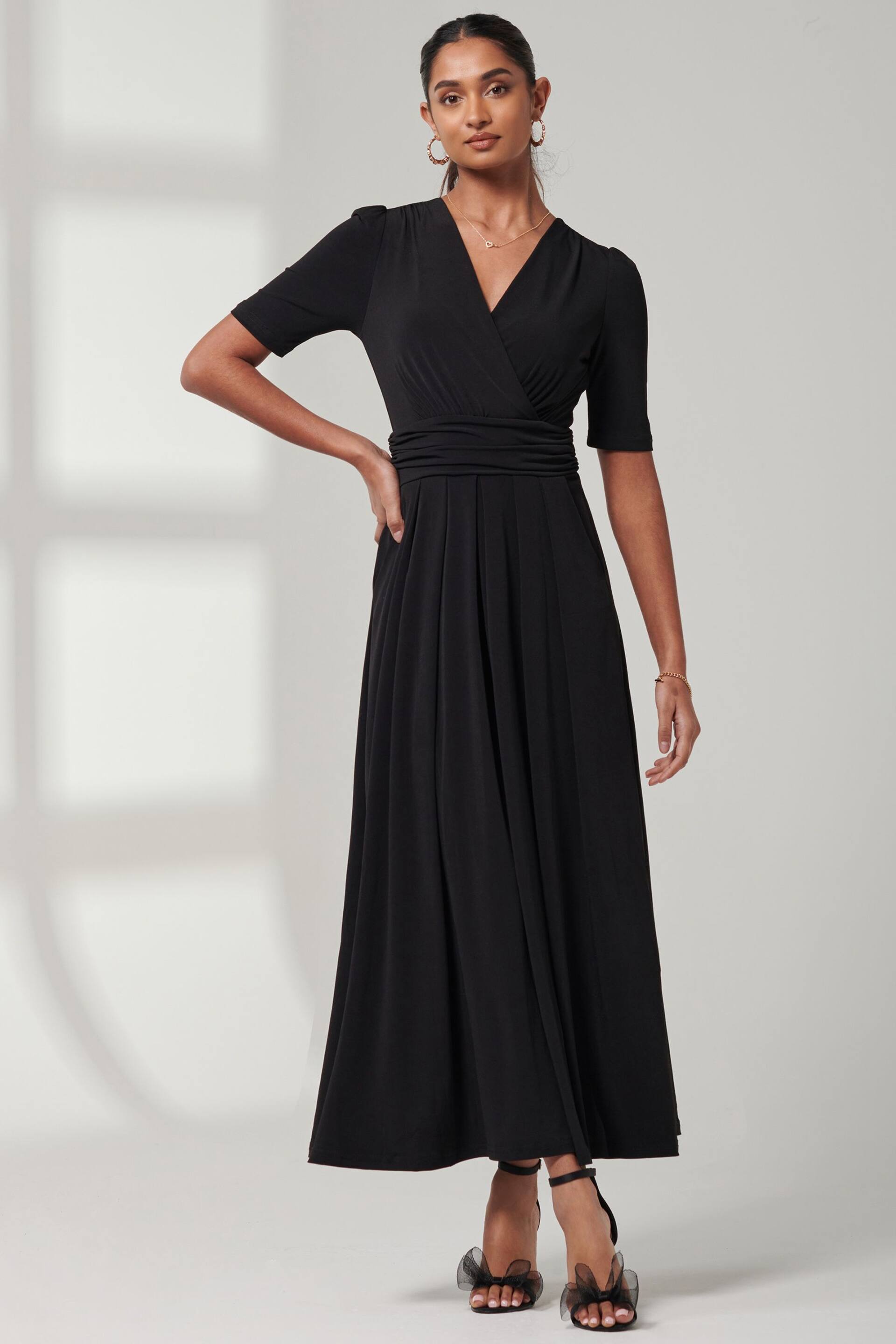 Jolie Moi Black Plain Jersey Wrap Front Maxi Dress - Image 1 of 6