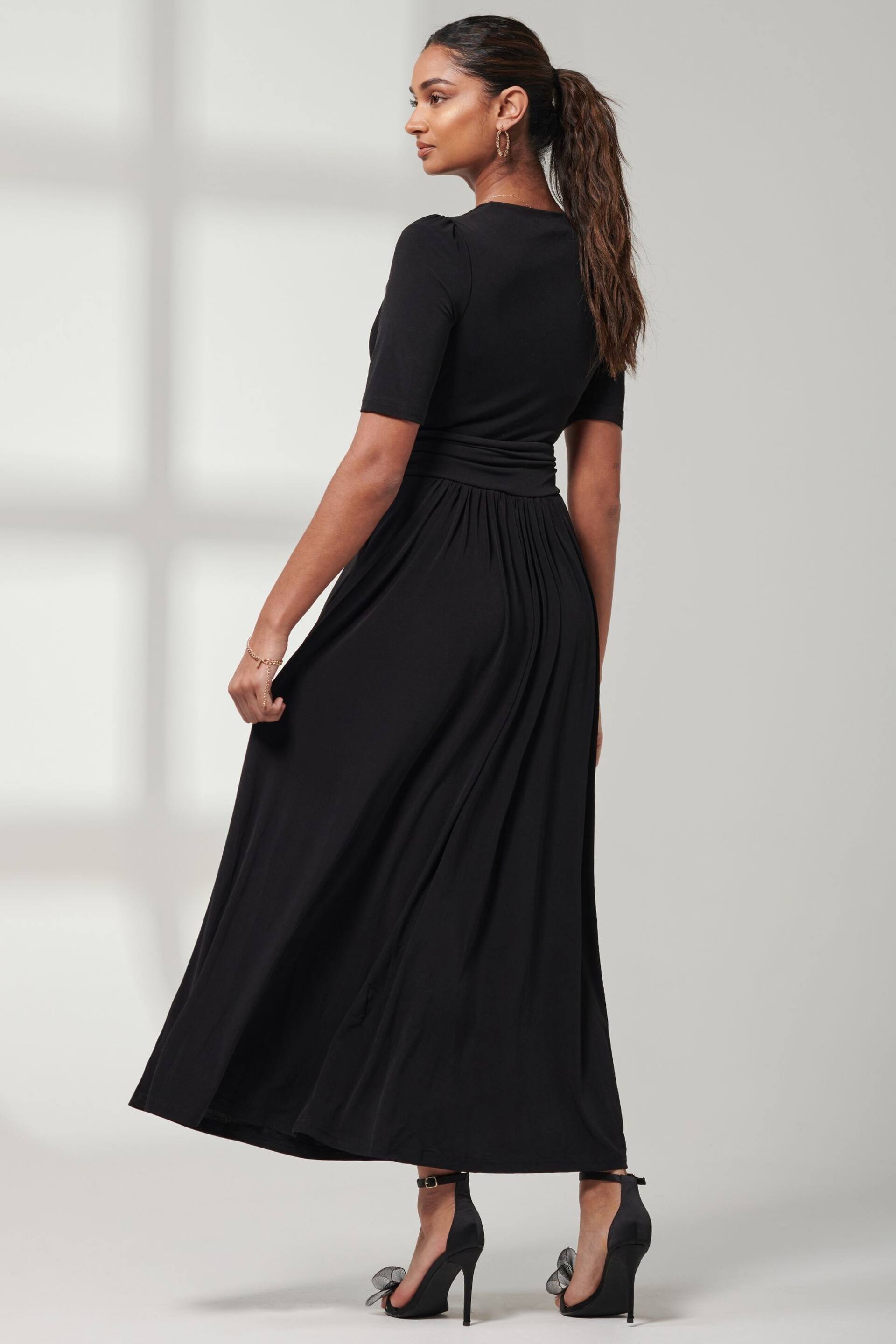 Jolie Moi Black Plain Jersey Wrap Front Maxi Dress - Image 2 of 6