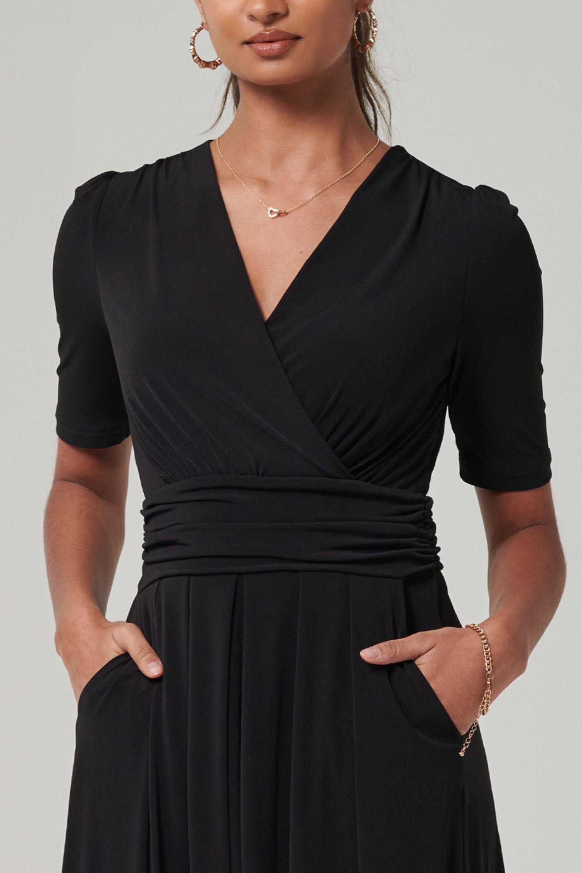 Jolie Moi Black Plain Jersey Wrap Front Maxi Dress - Image 6 of 6