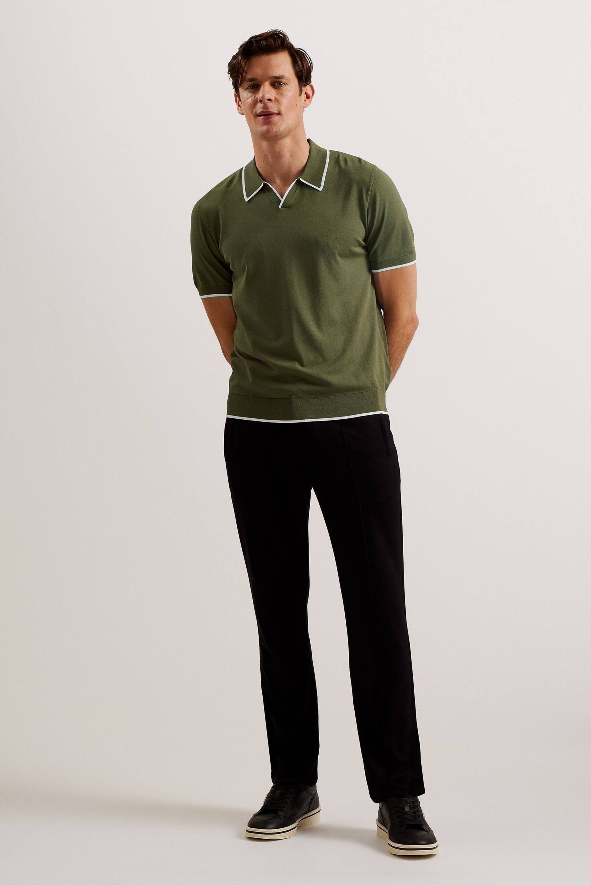 Ted Baker Green Stortfo Short Sleeve Rayon Open Neck Polo Shirt - Image 1 of 6