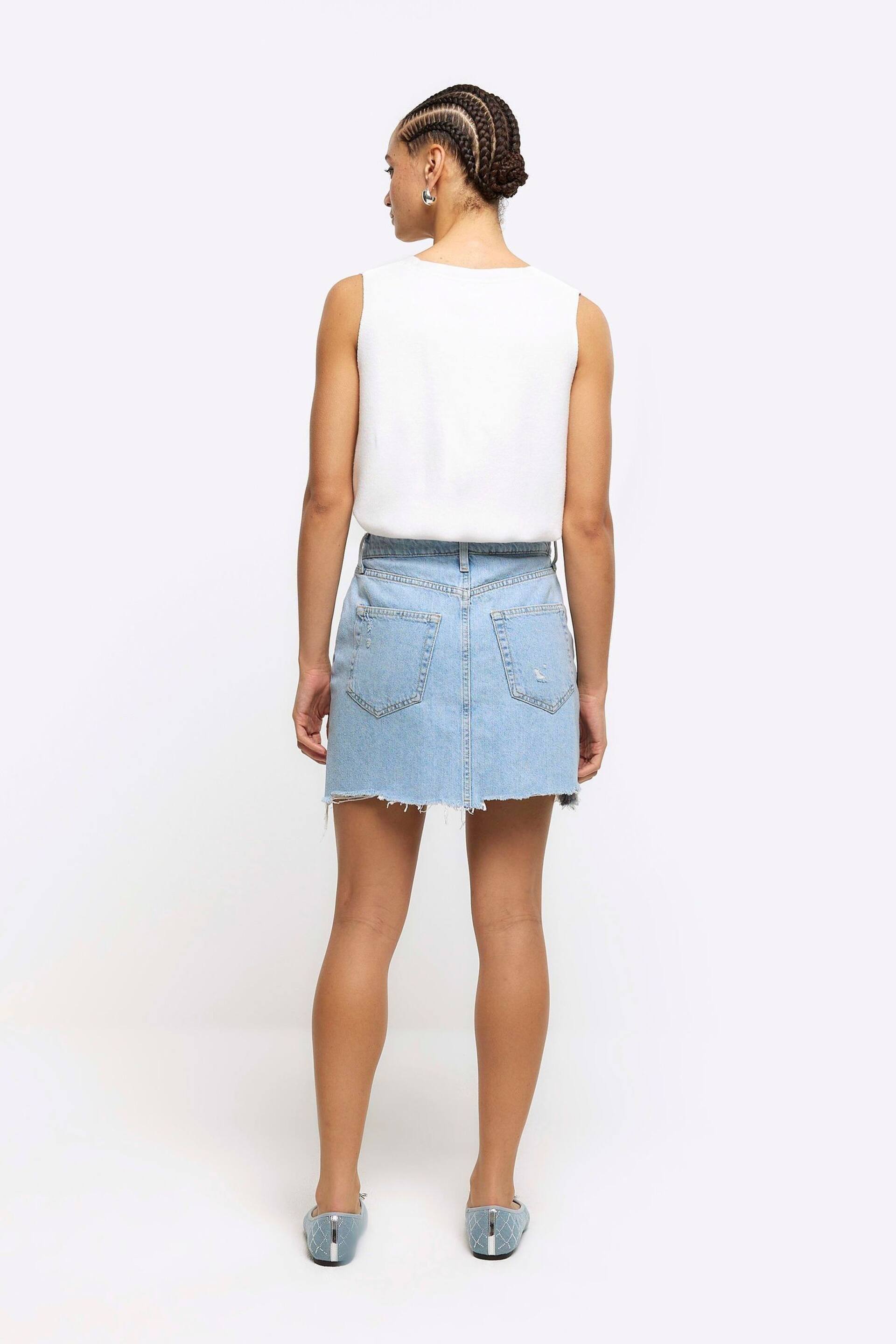 River Island Blue Aysm Waist Denim Mini Skirt - Image 3 of 4
