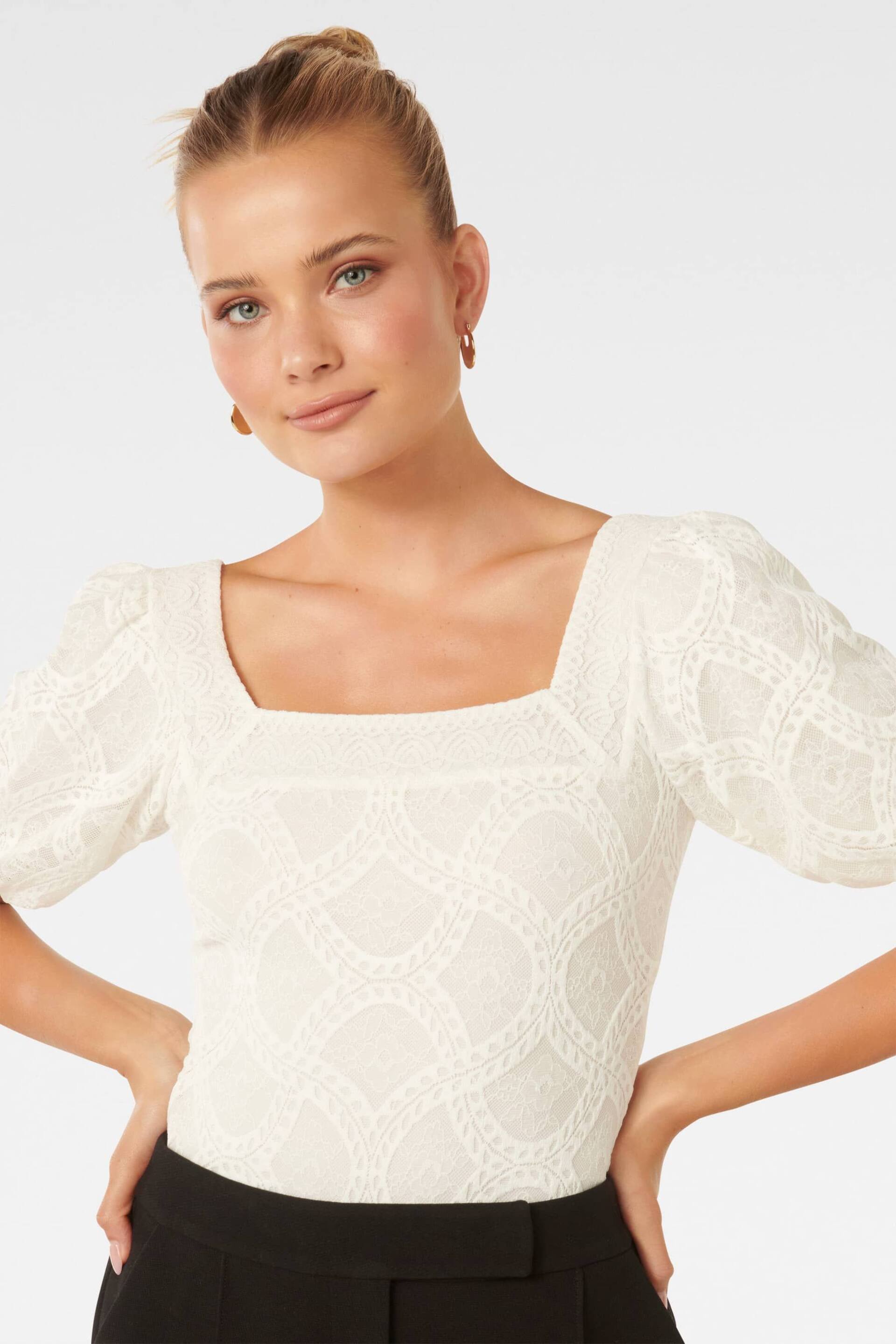 Forever New White Rosemary Lace Square Neck Blouses - Image 2 of 5