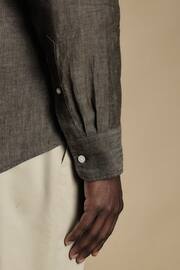 Charles Tyrwhitt Brown/Cream Slim Fit Plain Short Sleeve Pure Linen Full Sleeves Shirt - Image 2 of 6