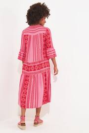Joe Browns Pink Petite Oversized Boho Style Textured Long Sleeve Midi Dress - Image 3 of 5