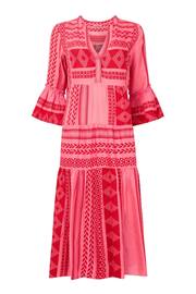 Joe Browns Pink Petite Oversized Boho Style Textured Long Sleeve Midi Dress - Image 5 of 5