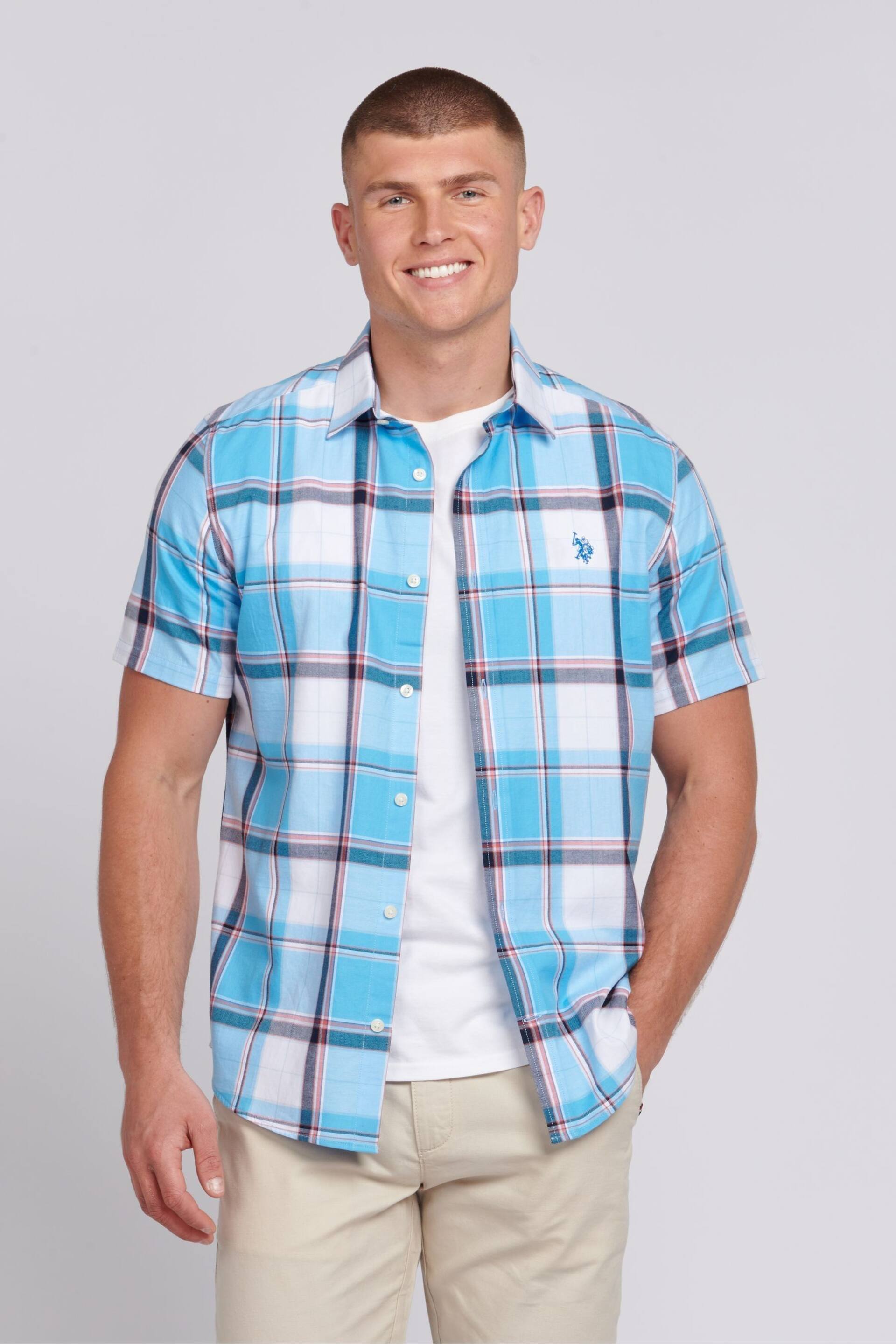 U.S. Polo Assn. Mens Blue Short Sleeve Check Shirt - Image 1 of 8