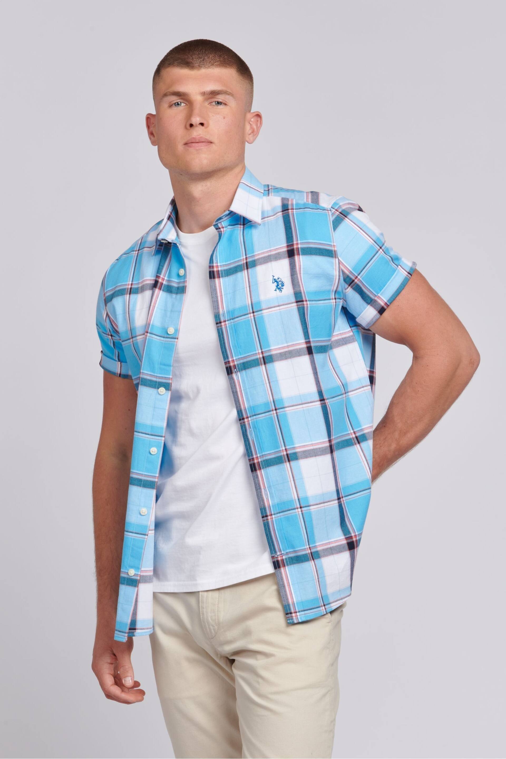 U.S. Polo Assn. Mens Blue Short Sleeve Check Shirt - Image 5 of 8