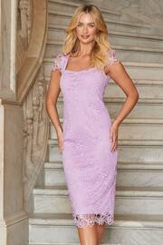 Sosandar Purple Lace Pearl Detail Pencil Dress - Image 2 of 5