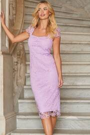 Sosandar Purple Lace Pearl Detail Pencil Dress - Image 5 of 5