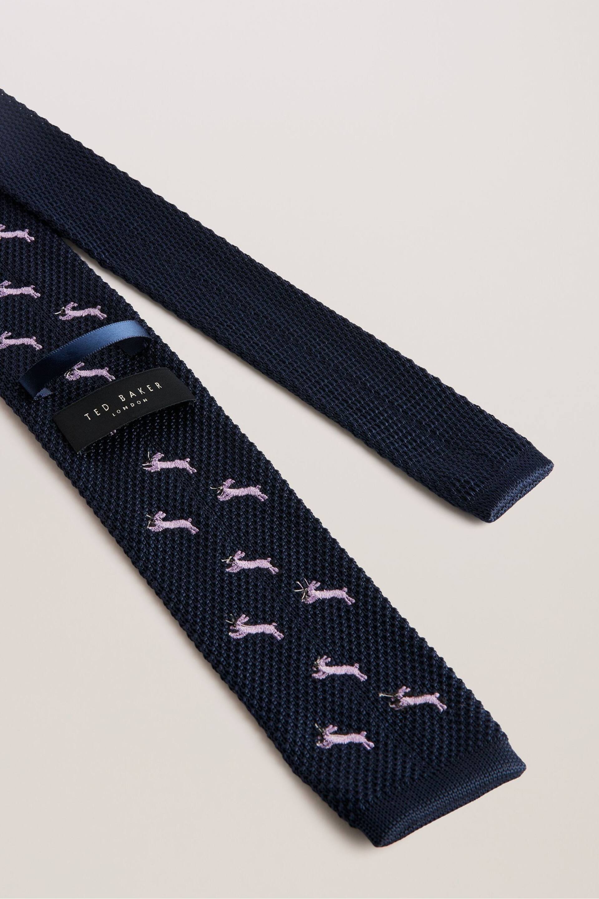 Ted Baker Blue Sanfred Embroidered Knit Tie - Image 3 of 4