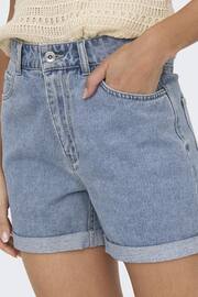 ONLY Blue High Waisted Denim Mom Shorts - Image 3 of 6