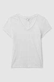 Reiss White Lottie Marled Linen V-Neck T-Shirt - Image 2 of 6