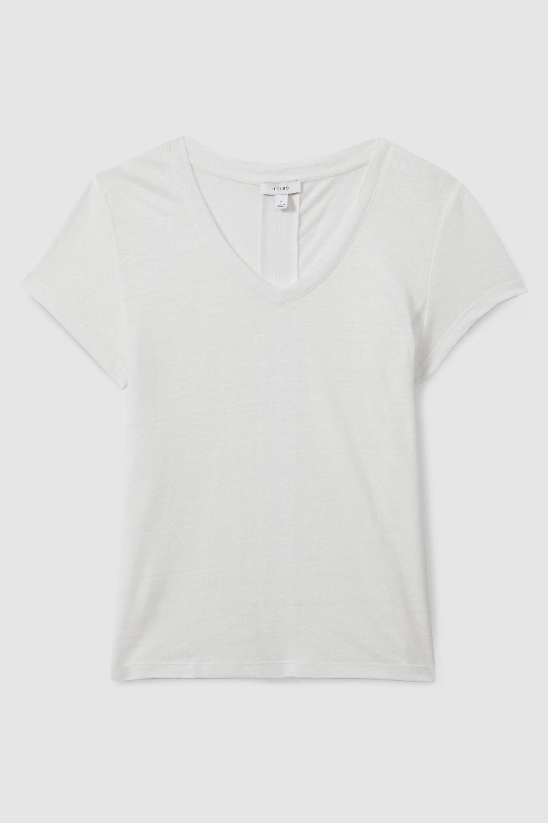 Reiss White Lottie Marled Linen V-Neck T-Shirt - Image 2 of 6