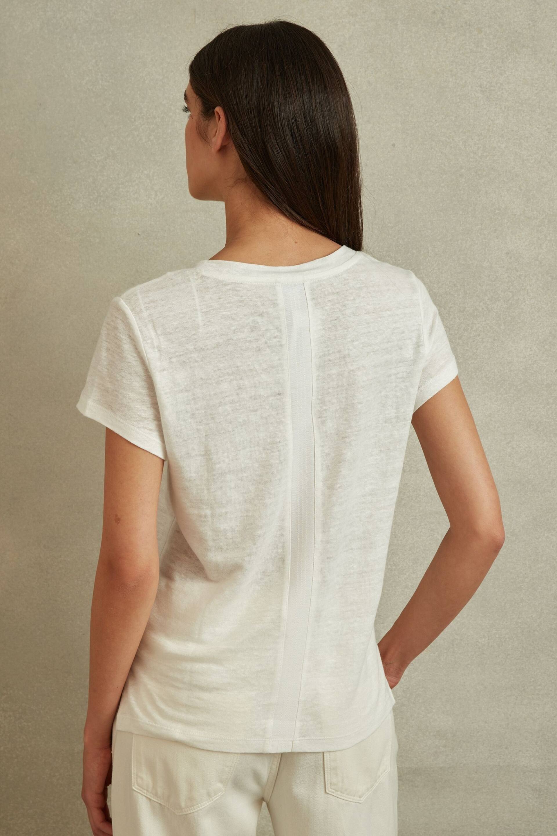 Reiss White Lottie Marled Linen V-Neck T-Shirt - Image 4 of 6