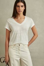 Reiss White Lottie Marled Linen V-Neck T-Shirt - Image 5 of 6