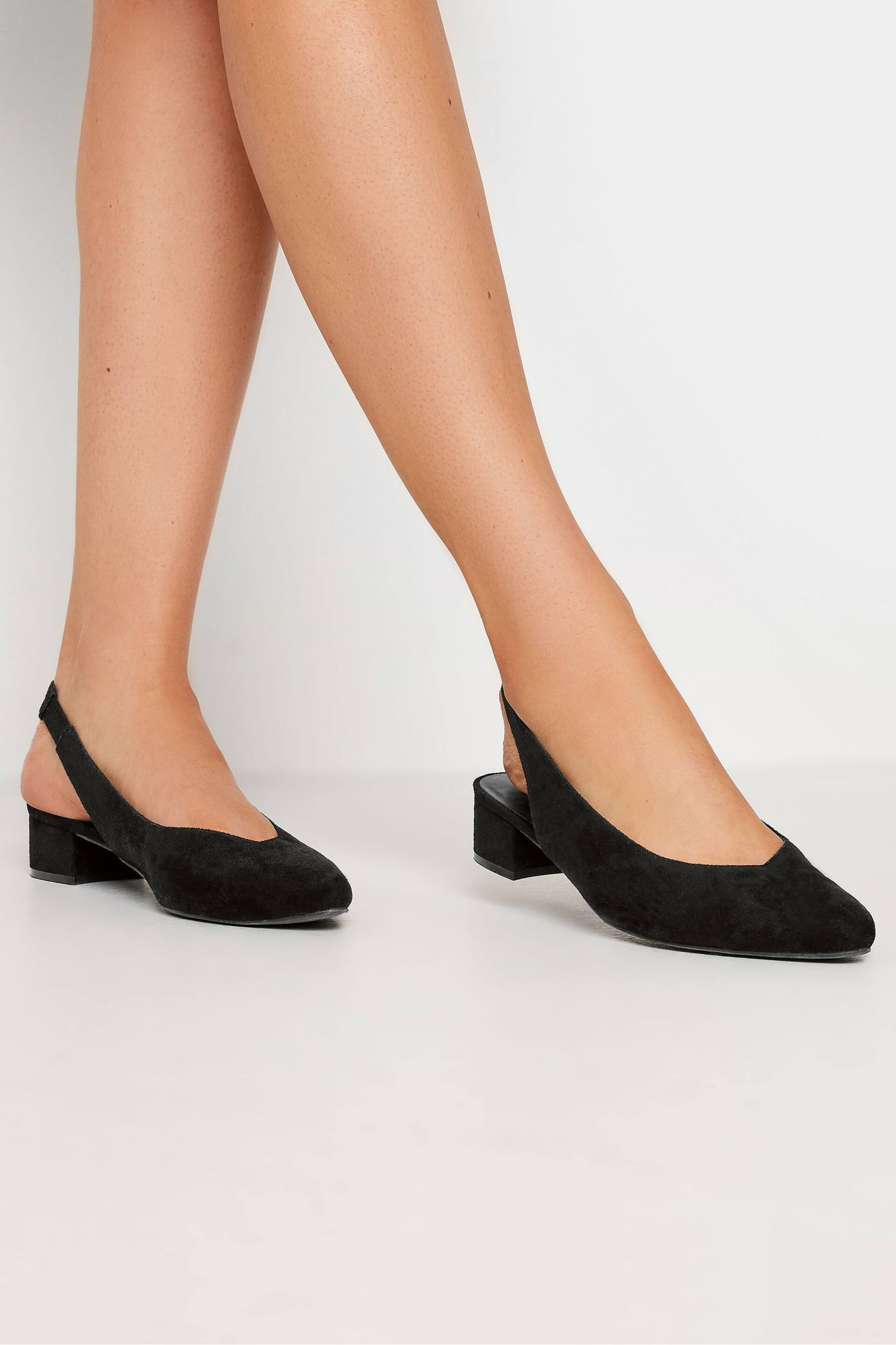 Long Tall Sally Black Slingbacks Point Mid Block Shoes - Image 1 of 5