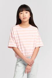 U.S. Polo Assn. Girls Pink Elastic Hem Striped T-Shirt - Image 1 of 6