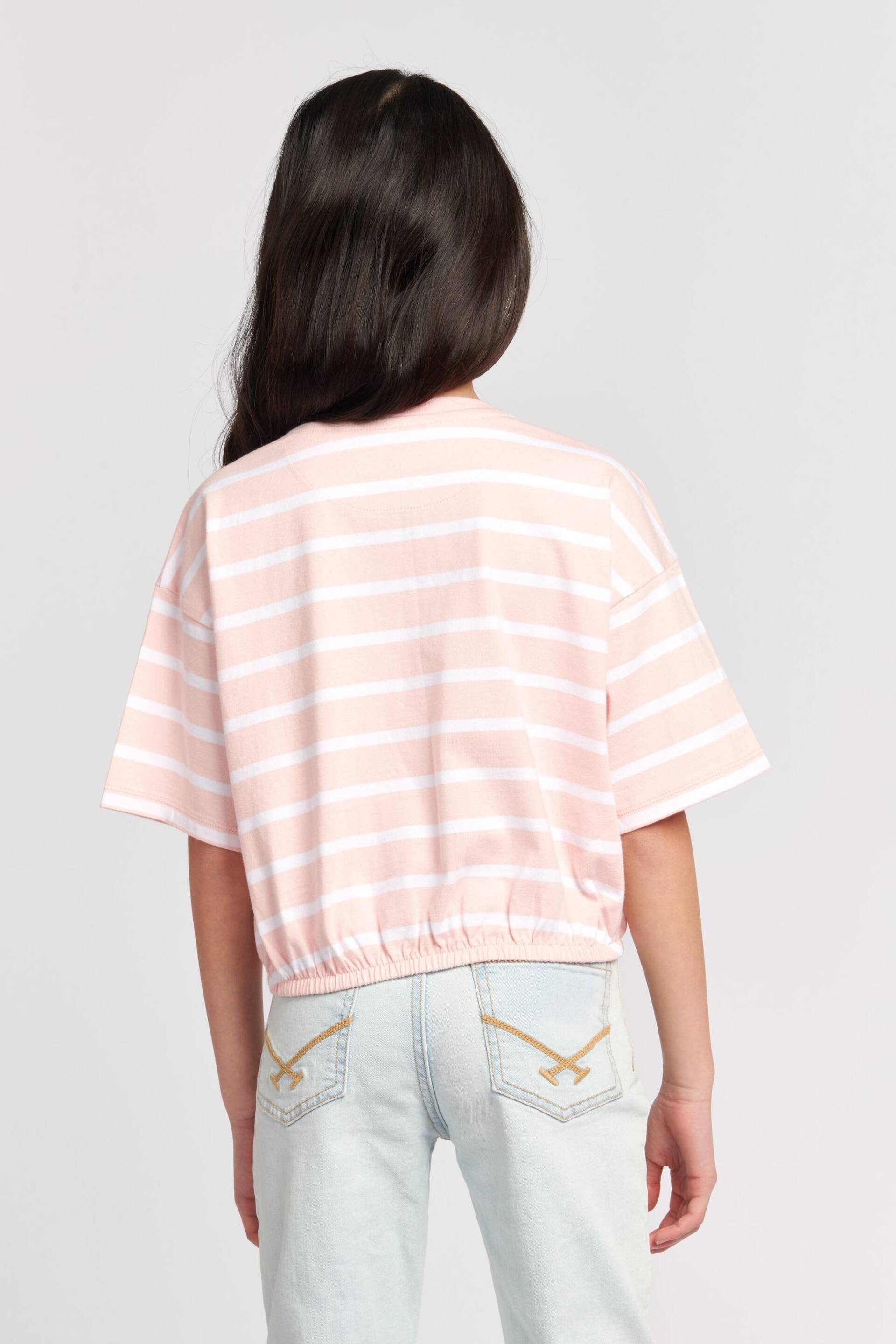 U.S. Polo Assn. Girls Pink Elastic Hem Striped T-Shirt - Image 3 of 6
