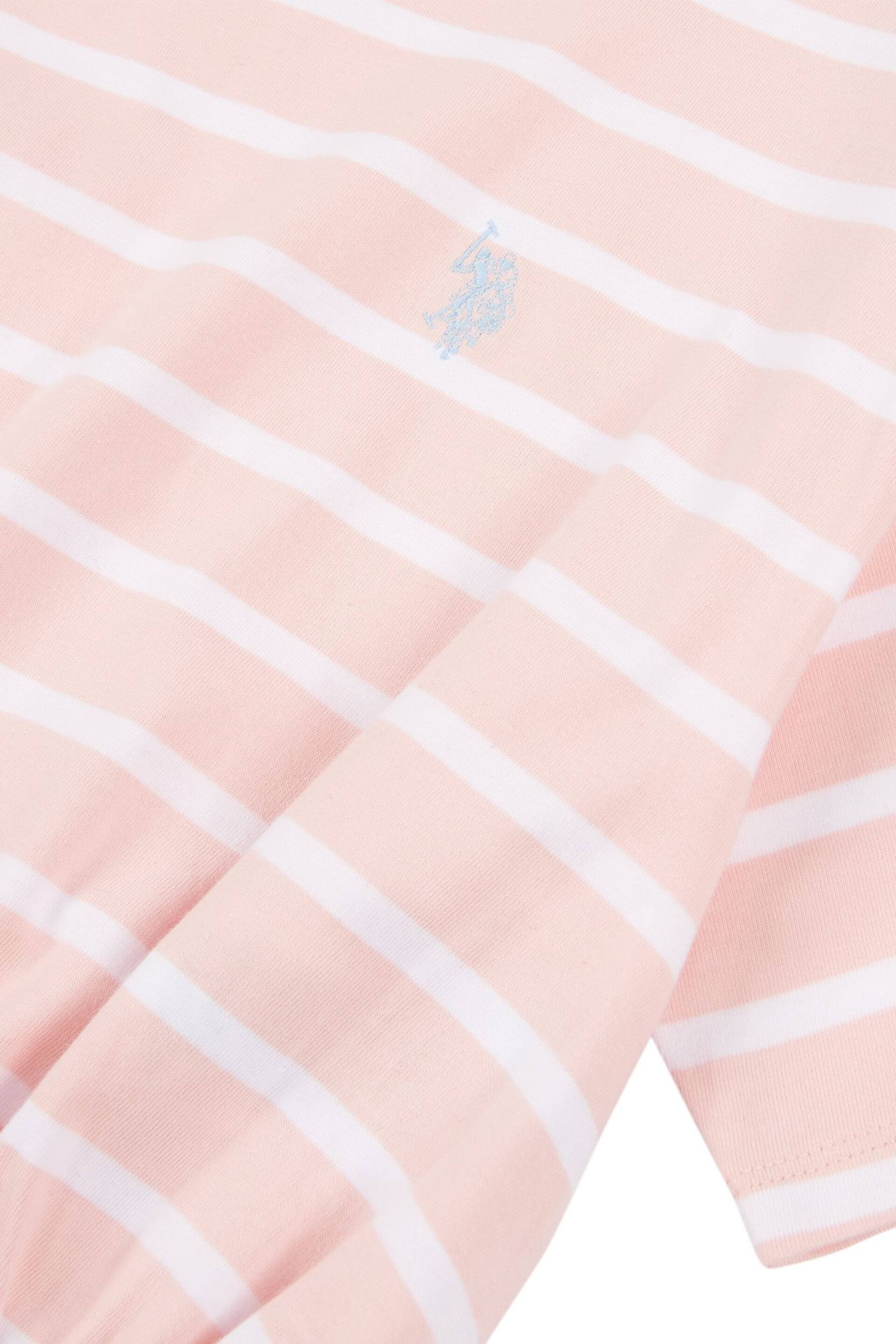 U.S. Polo Assn. Girls Pink Elastic Hem Striped T-Shirt - Image 6 of 6