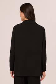 Adrianna Papell Solid Texture Airflow Woven Long Sleeve V-Collar Black Shirt - Image 2 of 6