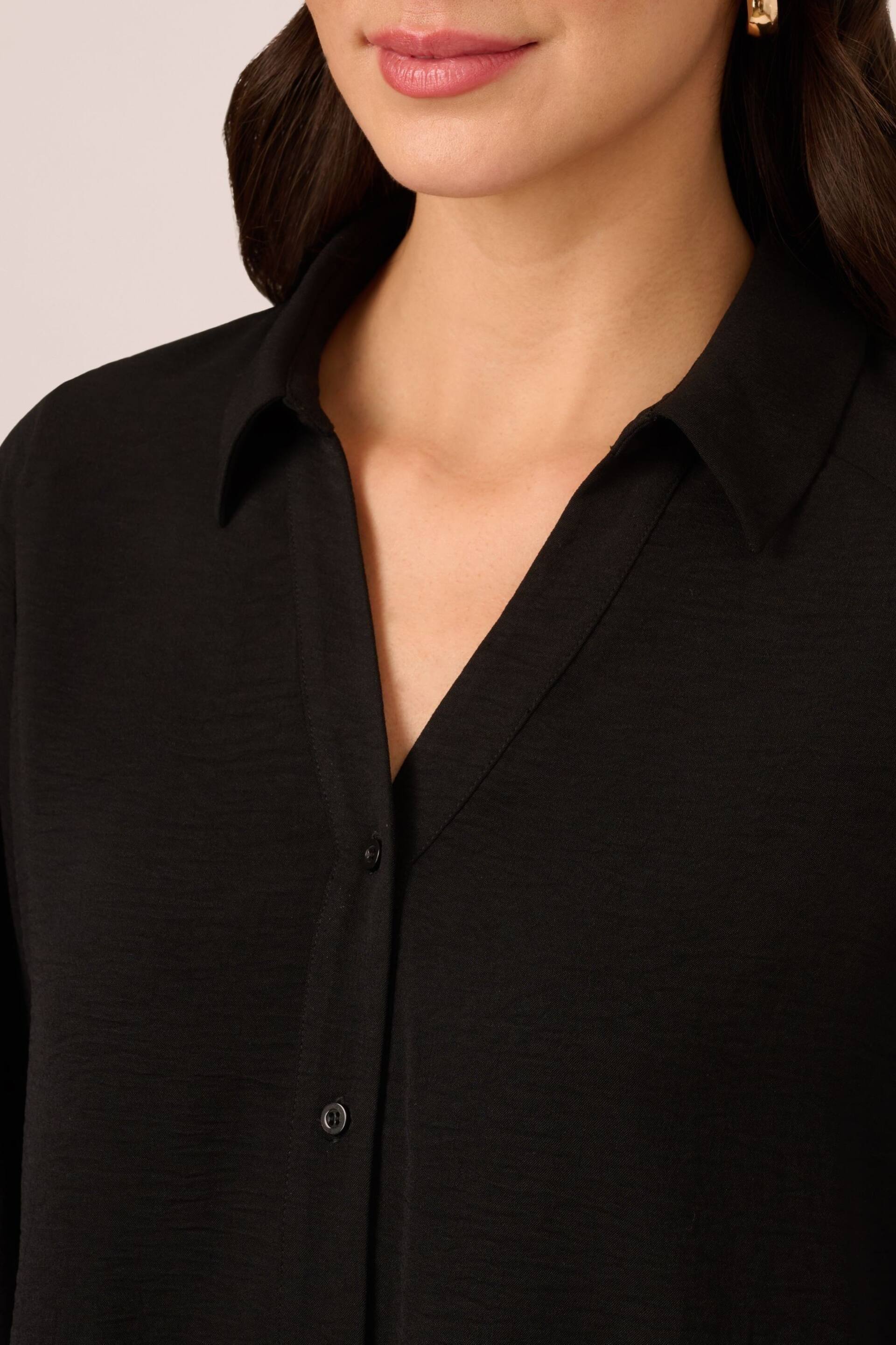 Adrianna Papell Solid Texture Airflow Woven Long Sleeve V-Collar Black Shirt - Image 3 of 6