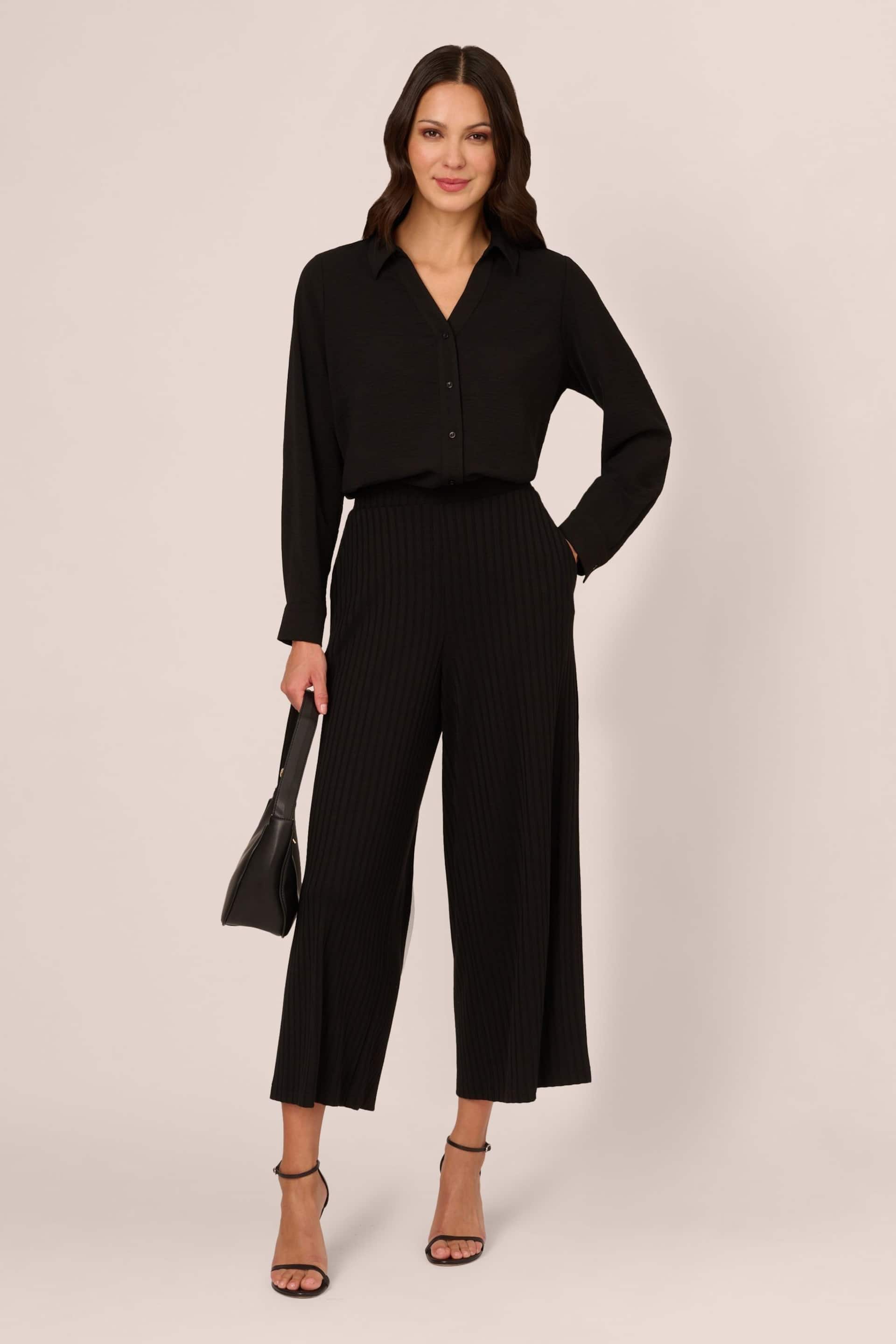 Adrianna Papell Solid Texture Airflow Woven Long Sleeve V-Collar Black Shirt - Image 5 of 6