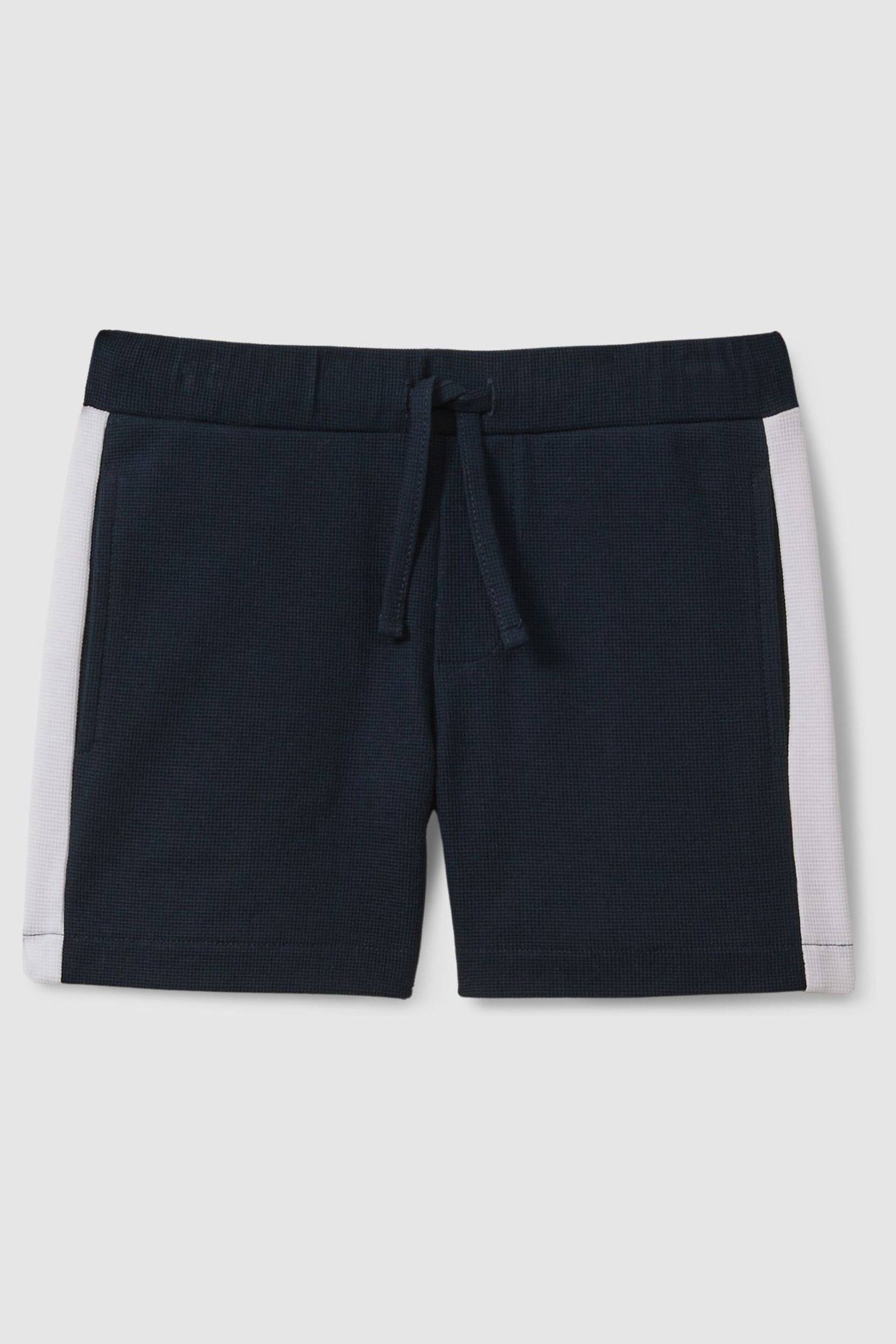 Reiss Navy/White Marl Teen Textured Cotton Drawstring Shorts - Image 1 of 4
