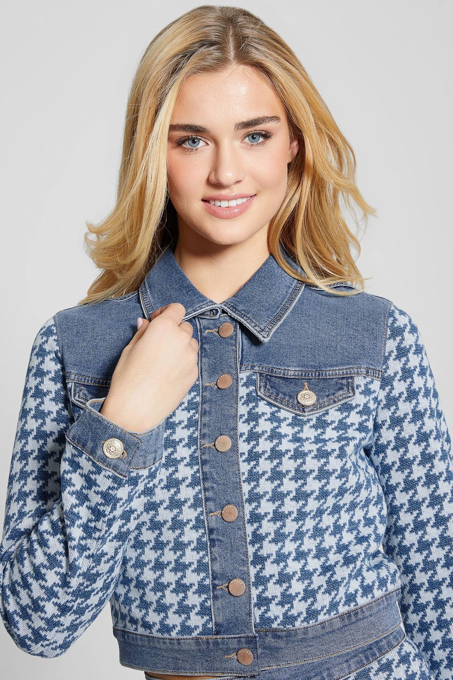 Guess Blue Tweed Cropped Jacket - Image 1 of 4