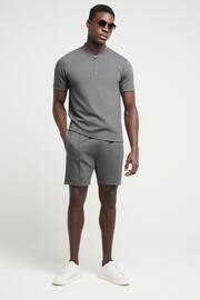 River Island Grey Grey Short Sleeve Slim Fit Square Neck Polo T-Shirt - Image 1 of 4