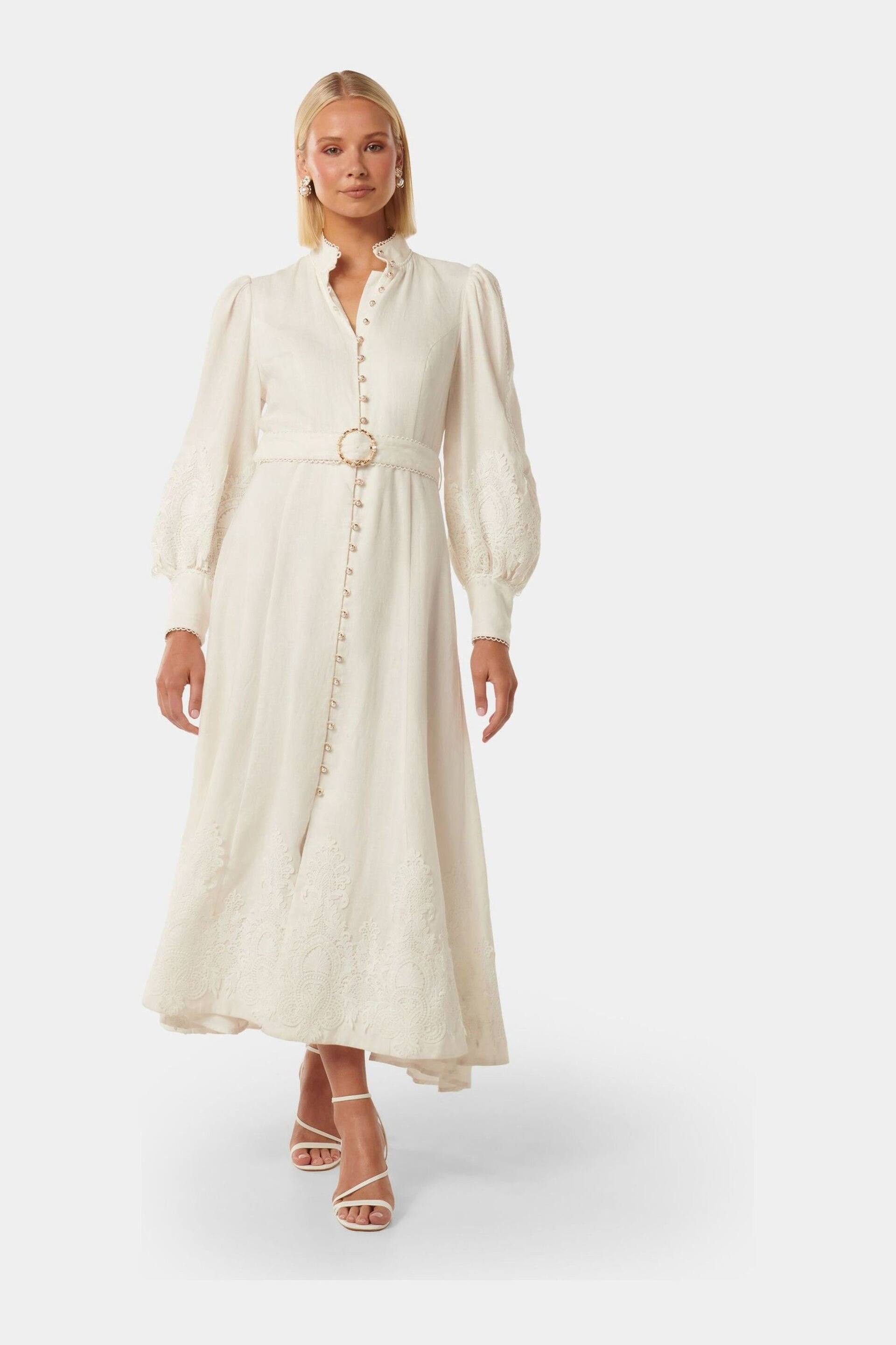 Forever New White Pure Linen Allegra Lace Detail Midi Dress - Image 1 of 4