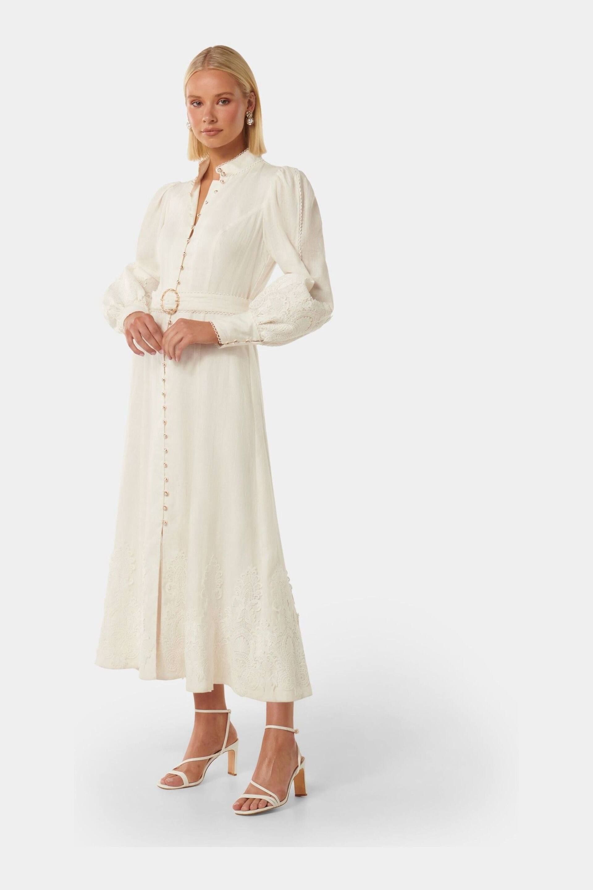 Forever New White Pure Linen Allegra Lace Detail Midi Dress - Image 3 of 4