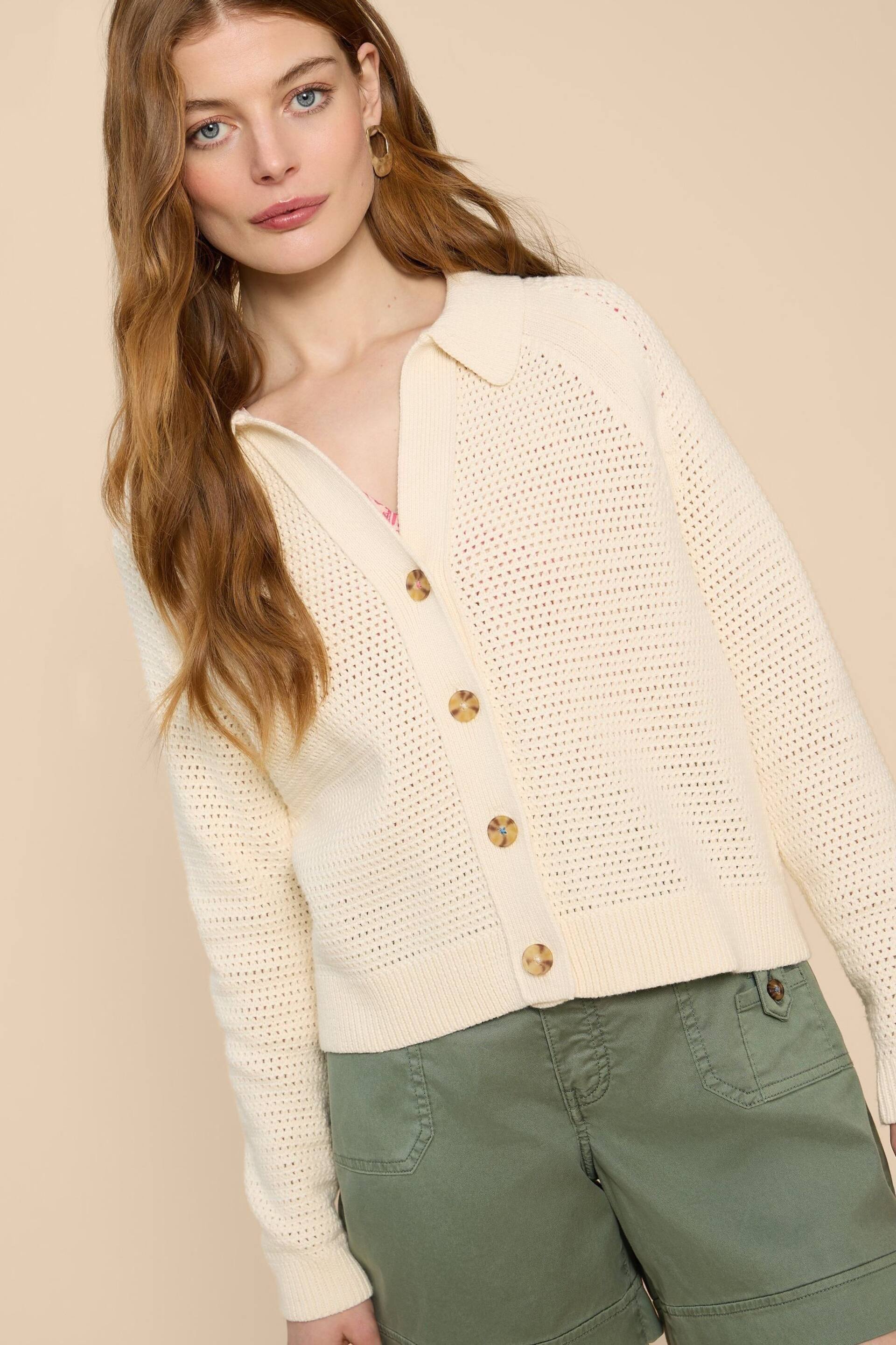 White Stuff Natural Chaterly Crochet Collar Cardigan - Image 4 of 7