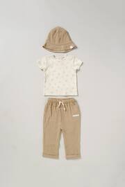 Homegrown Natural 3 Piece T-Shirt Trousers And Reversible Hat Outfit Set - Image 1 of 5