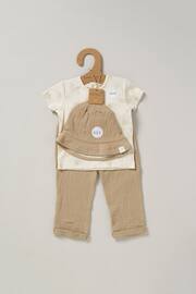 Homegrown Natural 3 Piece T-Shirt Trousers And Reversible Hat Outfit Set - Image 2 of 5