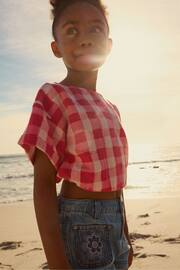 Monsoon Pink Check Crop Top - Image 1 of 3
