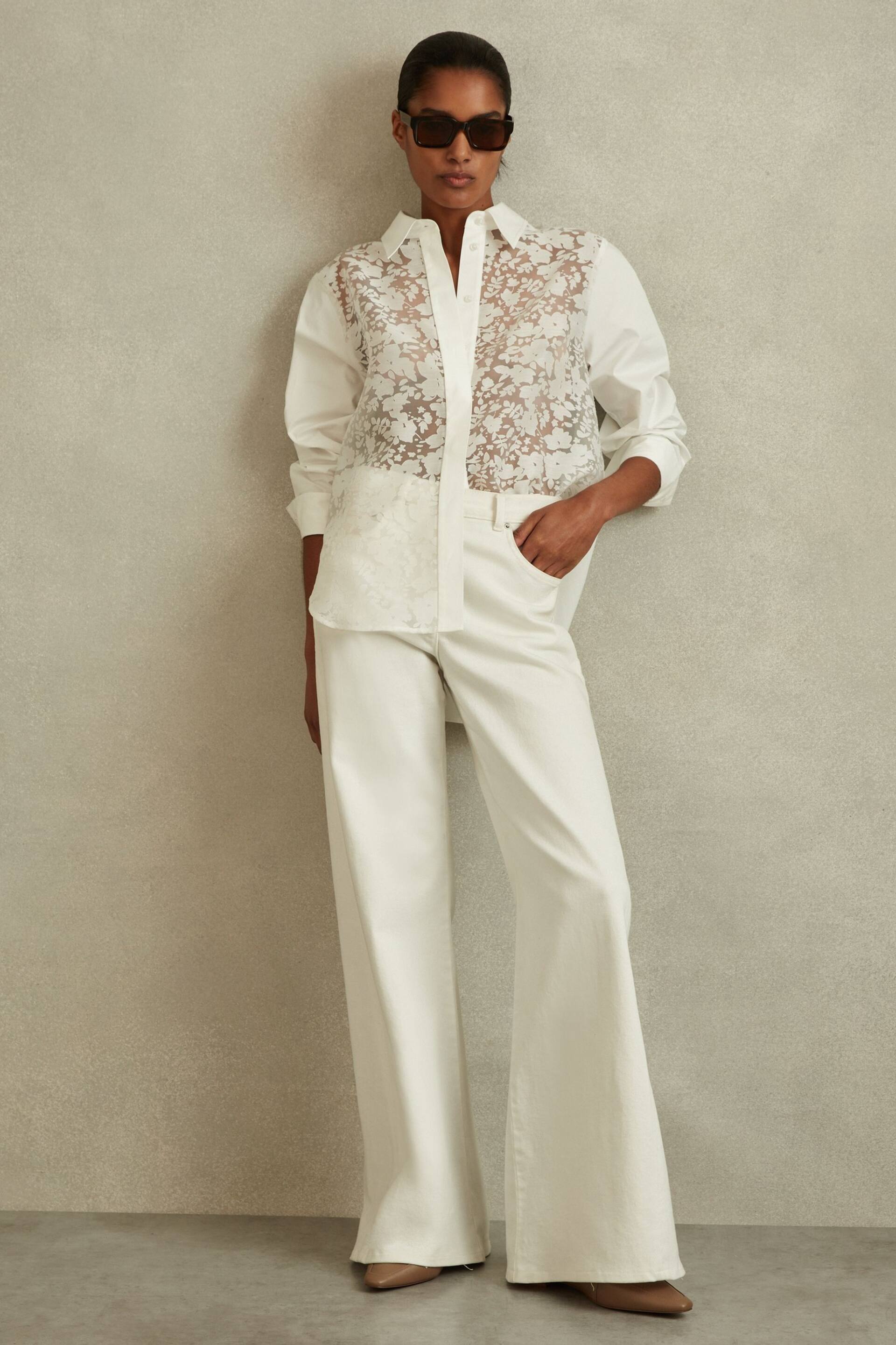 Reiss Ivory Delaney Cotton Burnout Floral Shirt - Image 3 of 5