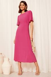 Friends Like These Pink Flutter Sleeve Round Neck Midi Dress - Image 1 of 4